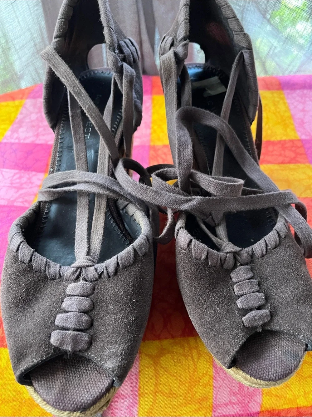 Women’s Brown Suede Espadrille Wedge Sandals with Ankle Tie